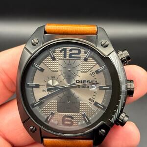 Diesel DZ4317 Men’s Overflow Chronograph Black Case Brown Leather Watch NIB